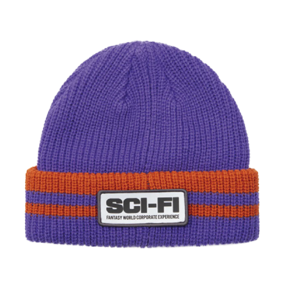 Sci-Fi Fantasy Reflective Patch Striped Beanie (Purple/Orange)