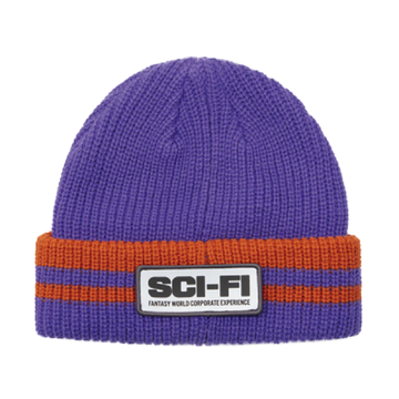 Sci-Fi Fantasy Reflective Patch Striped Beanie (Purple/Orange)