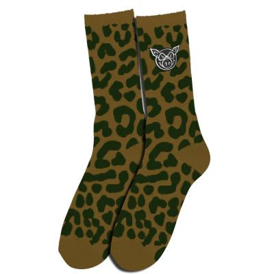 Pig Cheetah Print Socks (Brown/Green)